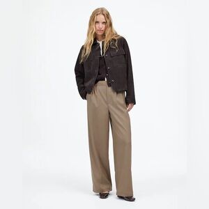 Madewell The Harlow Wide-Leg Trouser in Brushed Twill Dark Oat Melange 2
